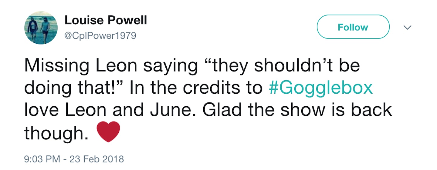 Gogglebox pays tribute to Leon Bernicoff in their latest episode